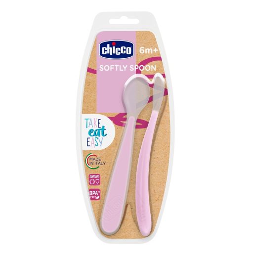 CHICCO Szilikon kanál 2 db rózsaszín 6h+