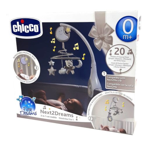 CHICCO Bölcső fölé való forgó és függő játék 3 az 1-ben Next2Dreams neutral 0m+