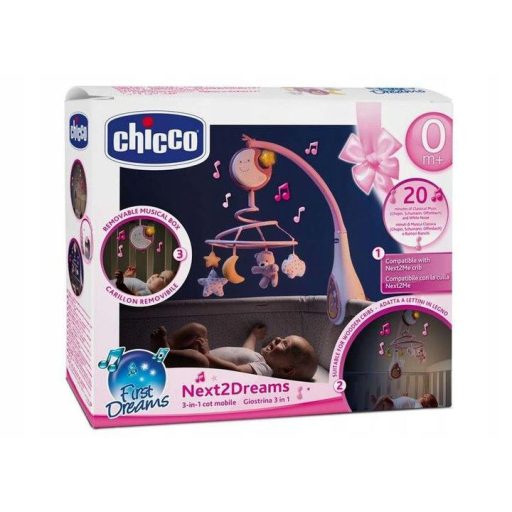 CHICCO Forgó a kiságy fölé és függő játék 3 az 1-ben Next2Dreams rózsaszín 0m+