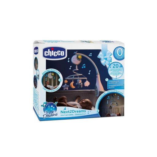 CHICCO Forgó a kiságy fölé és függő játék 3 az 1-ben Next2Dreams kék 0m+