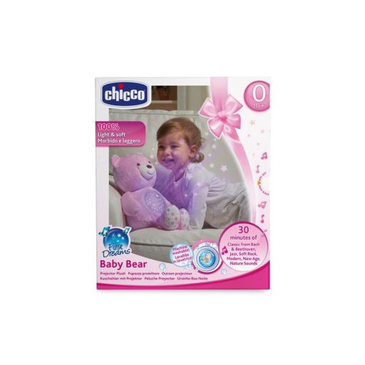CHICCO Medvídek usínáček projektorral és zenével Baby Bear First Dreams rózsaszín 0m+