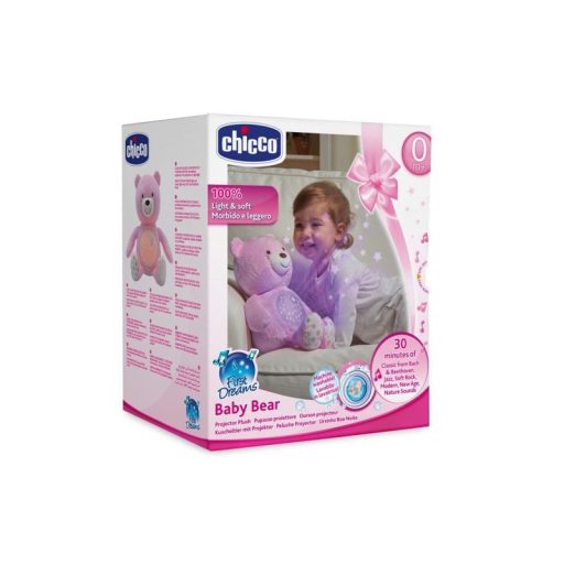CHICCO Medvídek usínáček projektorral és zenével Baby Bear First Dreams rózsaszín 0m+