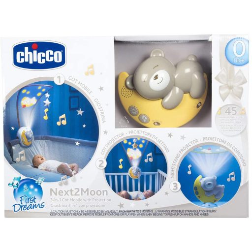 CHICCO Zenei projektor a kiságyra Next2Moon 3 az 1-ben minden kiságyhoz, beleértve a Next2Me-t, seml