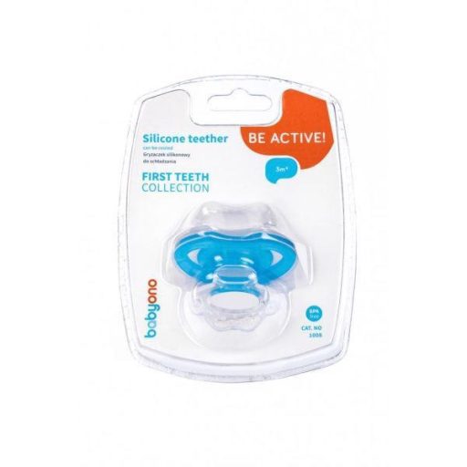 BABYONO Szilikon rágóka BPA mentes cumi alakú kupakkal rózsaszín 3hó+
