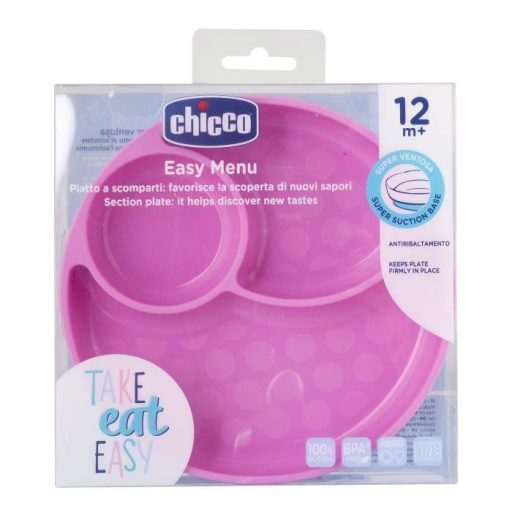 CHICCO Szilikon tányér, rózsaszín 12m+