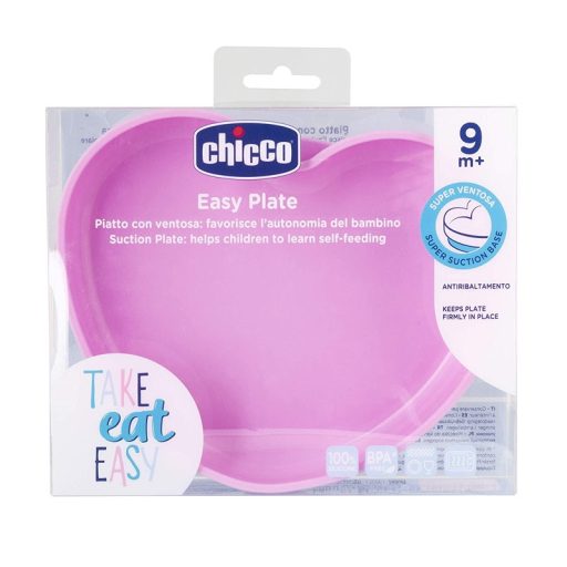 CHICCO Szilikon tányér szív alakú, rózsaszín 9h+