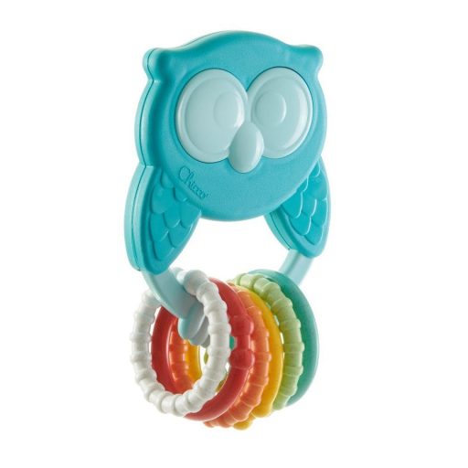 CHICCO Rágóka csörgővel és érzékszervi gyűrűkkel Eco+ Bagoly Owly 3m+