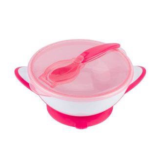   BABYONO Zárható tálka tapadókoronggal és kanállal 300 ml rózsaszín 6h+