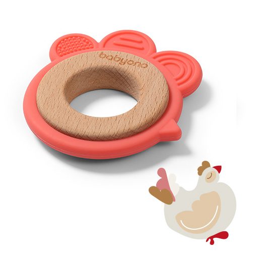 BABYONO Rágóka fa-szilikon Hen