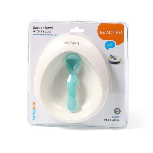 BABYONO Tányér tapadókoronggal és kanállal menta 230 ml 6h+