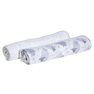   CHICCO Takaró és pólya pamut 2 az 1-ben Bárány és medve grey 2db, 110x110 cm