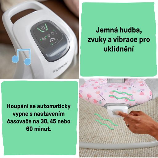 INGENUITY Rezgő hinta dallamokkal Cassidy 0+m, 9 kg-ig