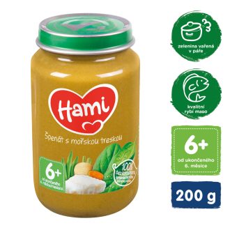   HAMI Spenót tengeri tőkehallal (200 g) - hús-zöldség alapú bébiétel