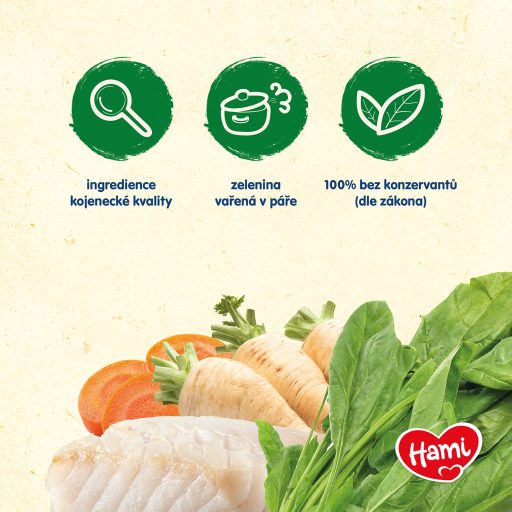 HAMI Spenót tengeri tőkehallal (200 g) - hús-zöldség alapú bébiétel