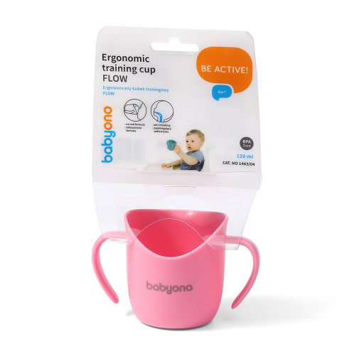 BABYONO Ergonomikus bögre fülekkel 120 ml rózsaszín 6hó+