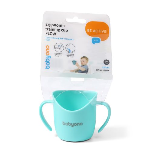 BABYONO Ergonomikus bögre fülekkel 120 ml menta 6hó+