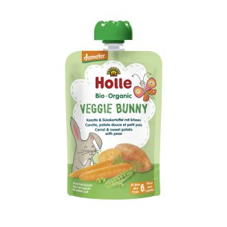   HOLLE Veggie Bunny Bio püré sárgarépa, édesburgonya és borsó, 100 g (6 h+)