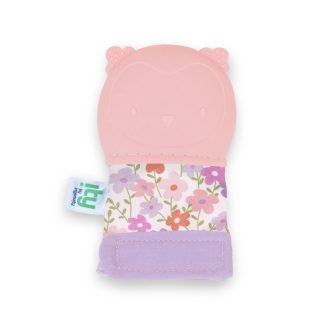   INGENUITY Bagoly mintás rágóka kesztyűvel, rózsaszín, BPA-mentes, 3 hónapos kortól