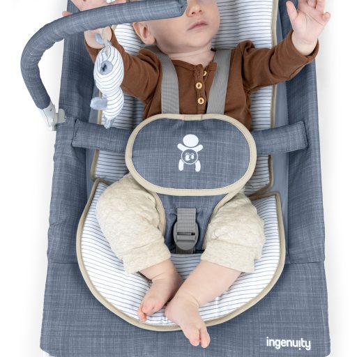 INGENUITY Rezgő masszázs pihenőszék dallamokkal Happy Belly™ Rock-to-Bounce – Chambray 0hó+  9kg-ig