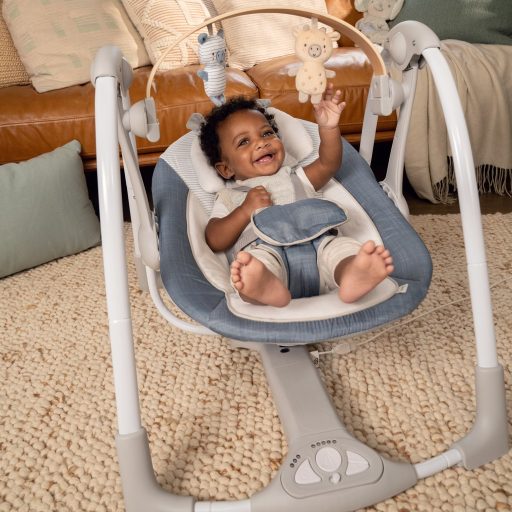 INGENUITY Átalakítható hinta dallamokkal Swing 'n Go Chambray 0hó+  9kg-ig