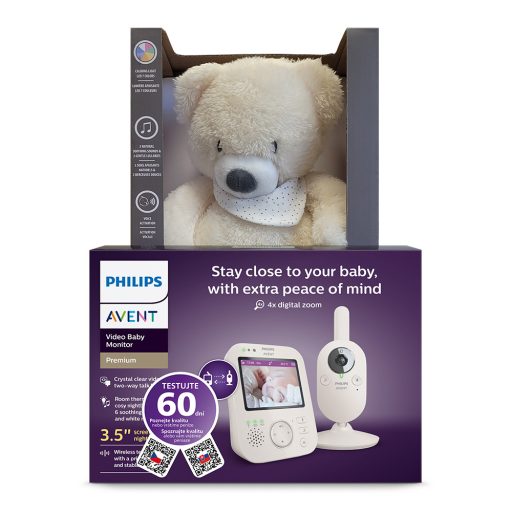 Philips AVENT Bébiőr videó SCD891/26+NATTOU 4 az 1-ben altató medve Sleepy Bear Beige 0m+