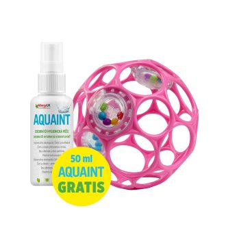   OBALL Játék Oball RATTLE 10 cm dark pink 0hó + AQUAINT 50 ml