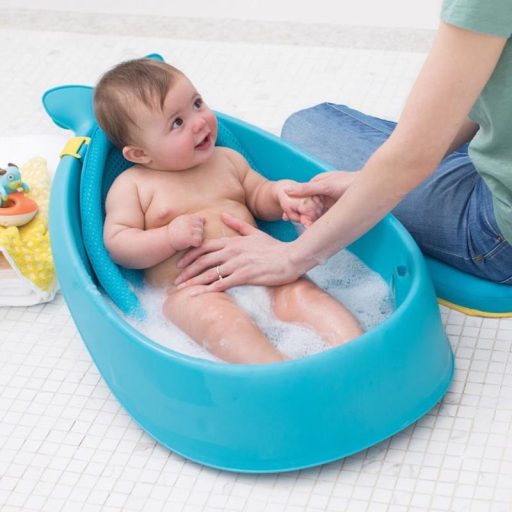 SKIP HOP Moby 3 fázisú babafürdető fürdőkád ergonomikus betéttel, kék 