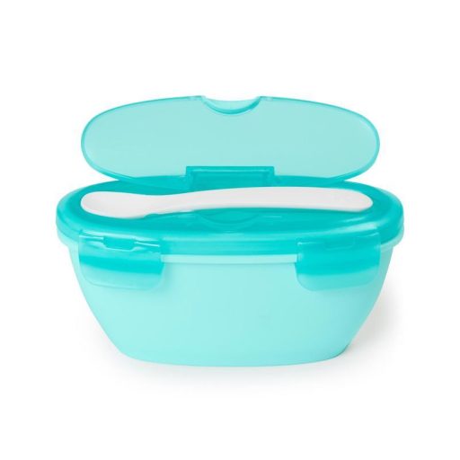 SKIP HOP Tálka kanállal védőtokban Easy Serve Teal 240 ml, 3m+