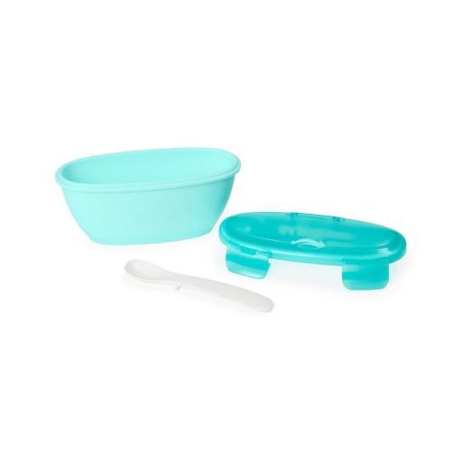 SKIP HOP Tálka kanállal védőtokban Easy Serve Teal 240 ml, 3m+