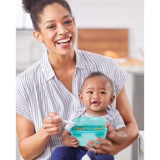 SKIP HOP Tálka kanállal védőtokban Easy Serve Teal 240 ml, 3m+