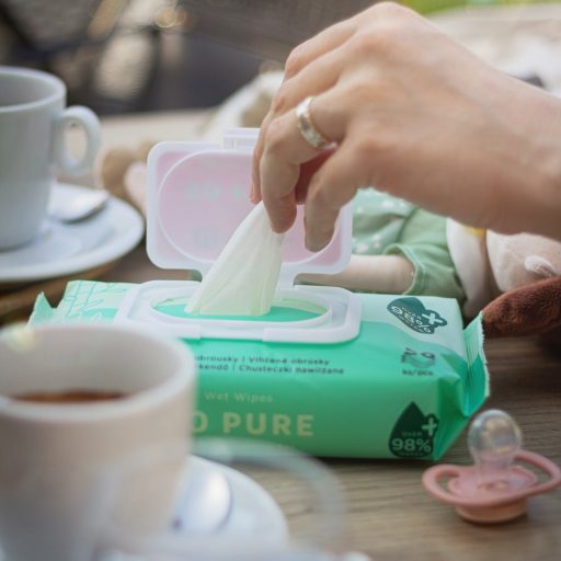 4x PETITE&MARS Nedves törlőkendő SO PURE bambusz, biológiailag lebomló, 56 db