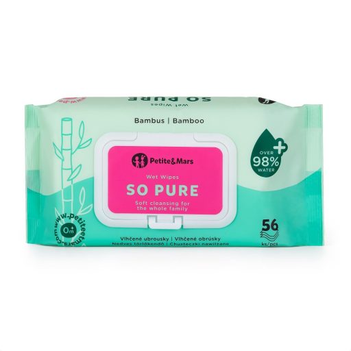 4x PETITE&MARS Nedves törlőkendő SO PURE bambusz, biológiailag lebomló, 56 db