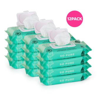   12x PETITE&MARS Nedves törlőkendő SO PURE bambusz, biológiailag lebomló, 56 db