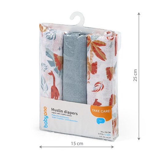 BABYONO Muszlin pelenka Super soft 3 db - kék