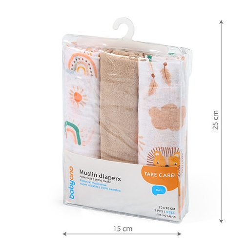 BABYONO Muszlin pelenka Super soft 3 db  - bézs