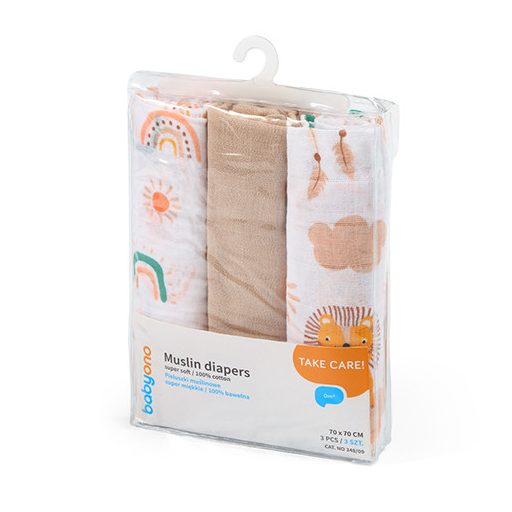 BABYONO Muszlin pelenka Super soft 3 db  - bézs