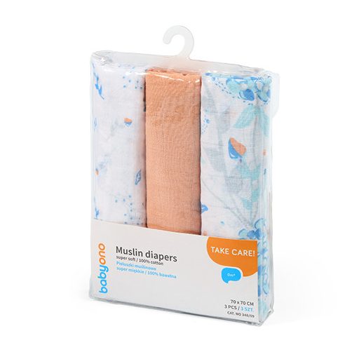 BABYONO Muszlin pelenka Super soft 3 db -narancs