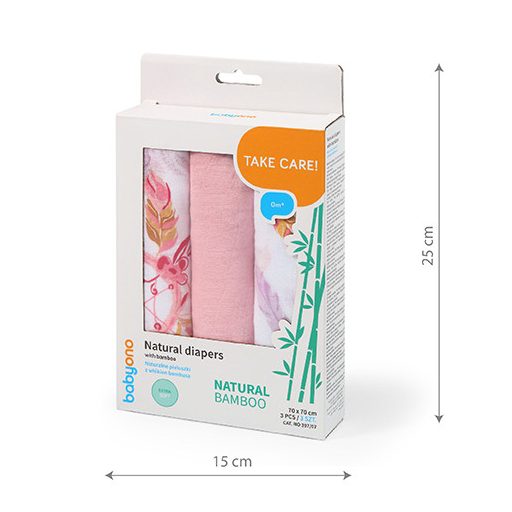 BABYONO Bambusz pelenkák 3 db - vintage rózsaszín