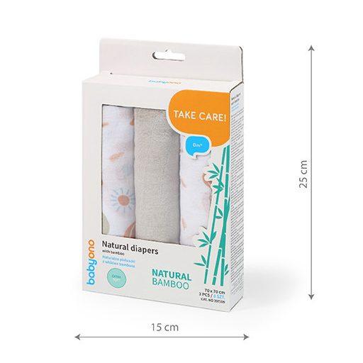 BABYONO Bambusz pelenkák 3 db - szürke