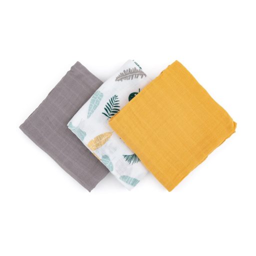 PETITE&MARS Bambusz muszlin 3db-os pelenka szett Moussy Ochre Leaves, 68 x 68 cm
