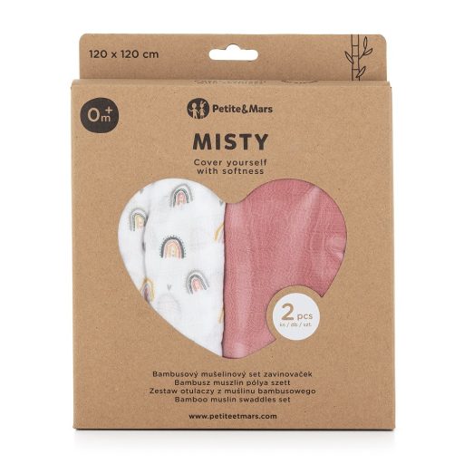 PETITE&MARS Bambusz muszlin 2db-os pelenka szett Misty Rose Rainbow, 120 x 120 cm