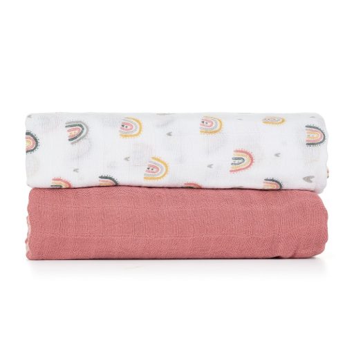 PETITE&MARS Bambusz muszlin 2db-os pelenka szett Misty Rose Rainbow, 120 x 120 cm