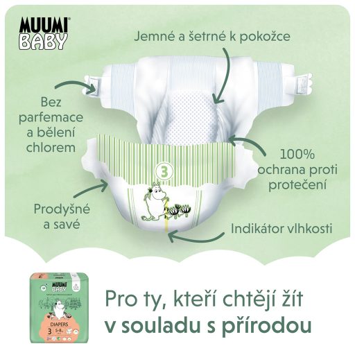 MUUMI Baby 3 Midi 5-8 kg (150 db), havi csomagolású öko pelenka