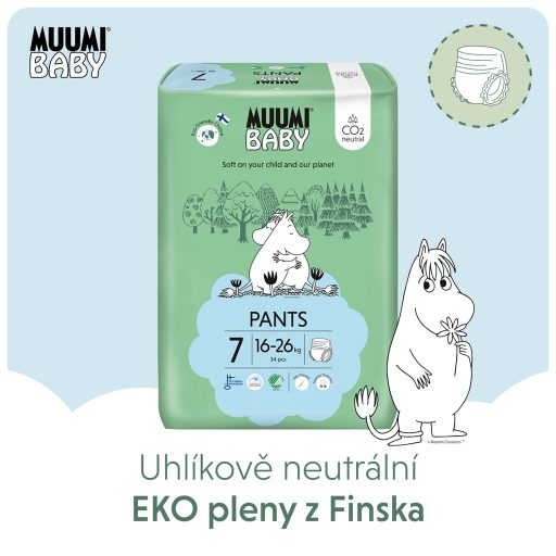 MUUMI Baby Pants 7 XL 16-26 kg (102 db), havi csomagolású nadrágpelenka eco pelenka