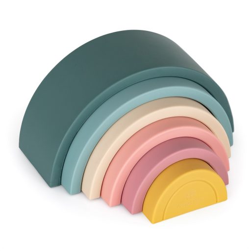 PETITE&MARS szilikon egymásra rakható játék Rainbow Misty Green 12m+