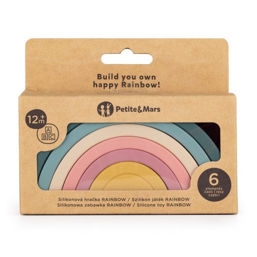 PETITE&MARS szilikon egymásra rakható játék Rainbow Misty Green 12m+