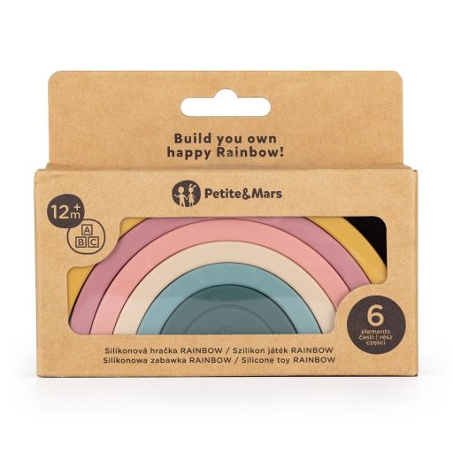 PETITE&MARS Szilikon egymásra rakható játék Rainbow Intense Ochre 12m+