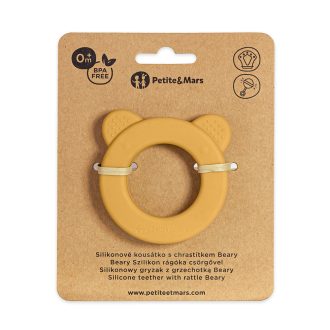   PETITE&MARS Beary Szilikon rágóka csörgővel Intense Ochre 0m+