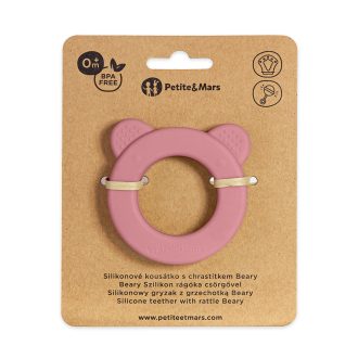   PETITE&MARS Beary Szilikon rágóka csörgővel Dusty Rose 0m+