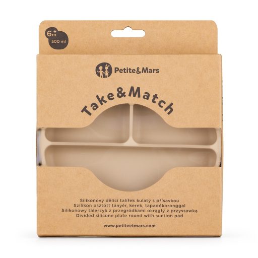 PETITE&MARS Szilikon osztott tányér, kerek Take&Match Desert Sand 6m+